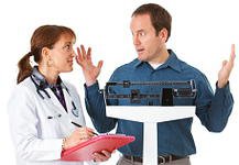 Doctor discussing with client about weight