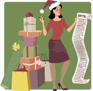 Animated image of a woman checking the list of gifts